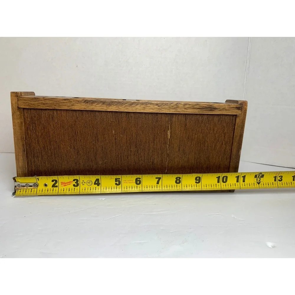 Vintage Wood Desk Organizer Valet Tray Red Felt Lined Jewelry Drawer Brown